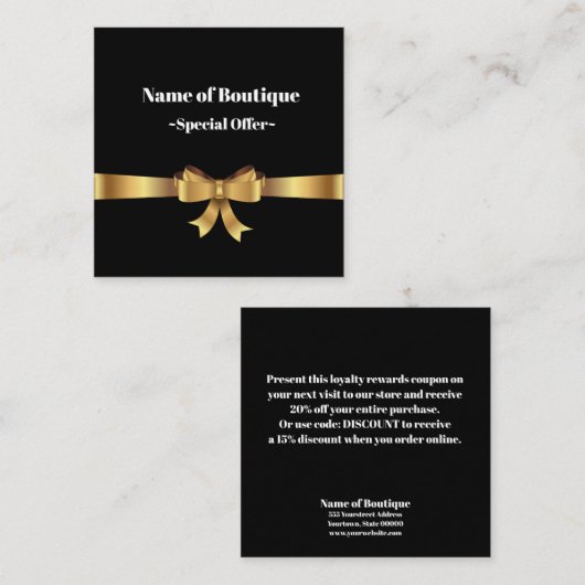 Chic Boutique Gold Bow Ribbon Discount Coupon (Voorkant / Achterkant)