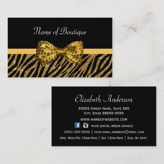 Chic Boutique Gold Zebra print FAUX Glitz Bow Visitekaartje (Voorkant / Achterkant)