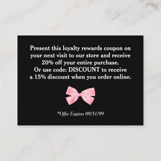 Chic Boutique Light Pink Ribbon kortingsbon Kortingskaartje (Achterkant)