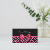 Chic Boutique Roze Zebra Print FAUX Glitz Bow Visitekaartje (Staand voorkant)
