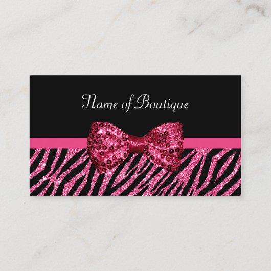 Chic Boutique Roze Zebra Print FAUX Glitz Bow Visitekaartje (Voorkant)