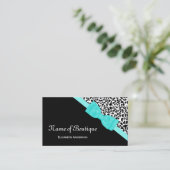 Chic Boutique Zwart-wit Leopard Aqua Ribbon Visitekaartje (Staand voorkant)