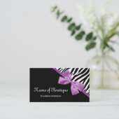 Chic Boutique Zwart-wit Zebra Paarse lint Visitekaartje (Staand voorkant)