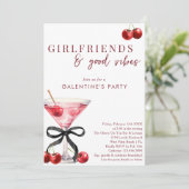 Chic Bow Cherry Martini Galentines Dinner Party Kaart (Staand voorkant)