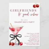 Chic Bow Cherry Martini Galentines Dinner Party Kaart (Voorkant)