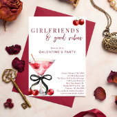 Chic Bow Cherry Martini Galentines Dinner Party Kaart