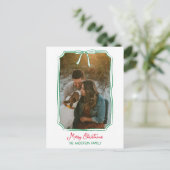 Chic Bow Custom Familie Foto Rood & Groen Kerstmis Feestdagenkaart (Staand voorkant)