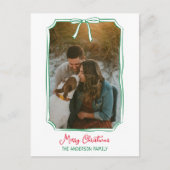 Chic Bow Custom Familie Foto Rood & Groen Kerstmis Feestdagenkaart (Voorkant)