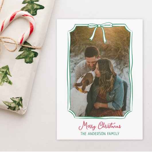 Chic Bow Custom Familie Foto Rood & Groen Kerstmis Feestdagenkaart