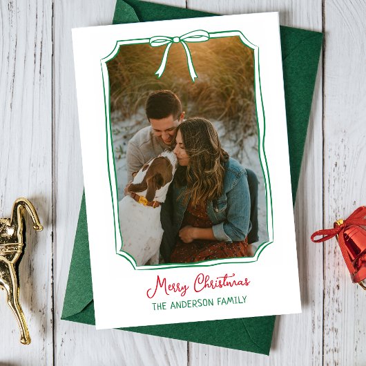 Chic Bow Custom Familie Foto Rood & Groen Kerstmis Feestdagenkaart