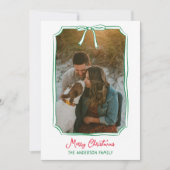 Chic Bow Custom Familie Foto Rood & Groen Kerstmis Feestdagenkaart (Voorkant)