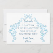 Chic Bow Iets Blue Crew Bruids Party Voorstel Kaart (Voorkant)