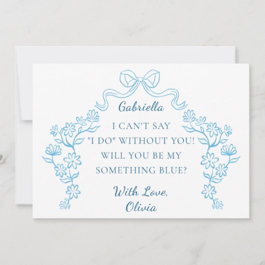 Chic Bow Iets Blue Crew Bruids Party Voorstel Kaart (Voorkant)