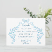 Chic Bow Iets Blue Crew Bruids Party Voorstel Kaart (Staand voorkant)