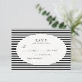 Chic Bow Minimalist Stripe Black White RSVP Kaartje (Staand voorkant)