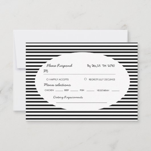 Chic Bow Minimalist Stripe Black White RSVP Kaartje (Voorkant)