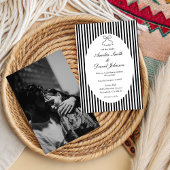 Chic Bow Minimalist Stripe Black white Wedding  Kaart