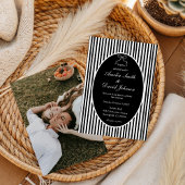 Chic Bow Minimalist Stripe Black white Wedding Kaart