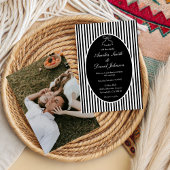 Chic Bow Minimalist Stripe Black white Wedding Kaart