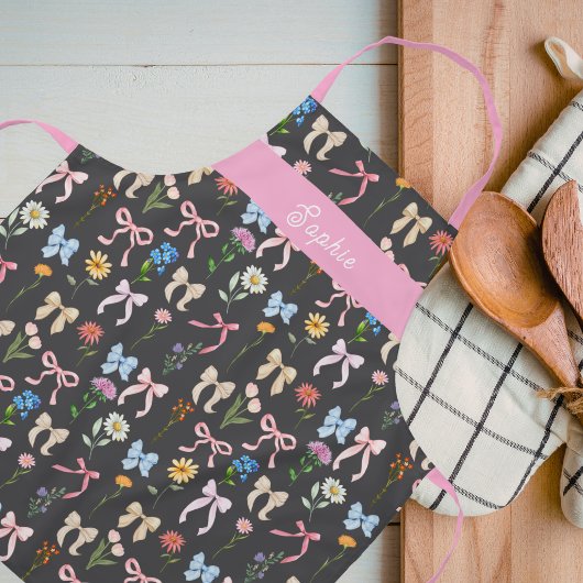 Chic Bow Pink Black Floral Elegance Pattern Baking Schort