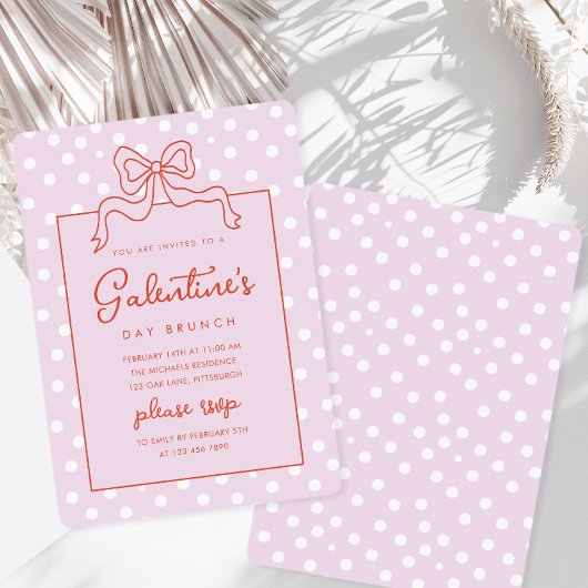 Chic Bow Polka Dot Galentine's Day Brunch Kaart