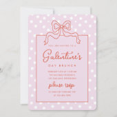 Chic Bow Polka Dot Galentine's Day Brunch Kaart (Voorkant)