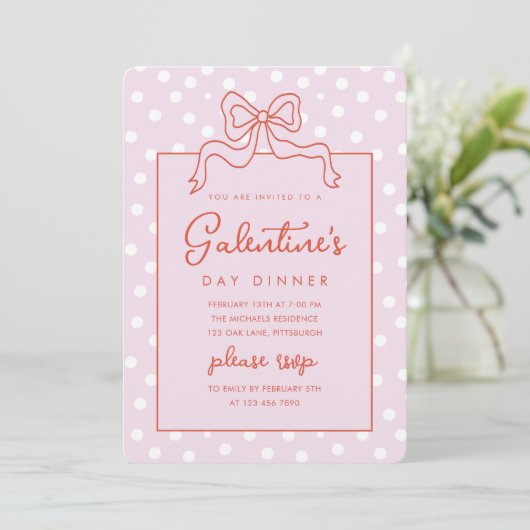 Chic Bow Polka Dot Galentine's Day Diner Kaart (Staand voorkant)