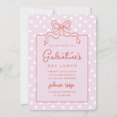 Chic Bow Polka Dot Galentine's Day Lunch Kaart (Voorkant)