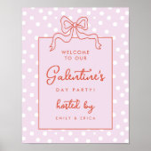Chic Bow Polka Dot Galentine's Day Party Welkom Poster (Voorkant)
