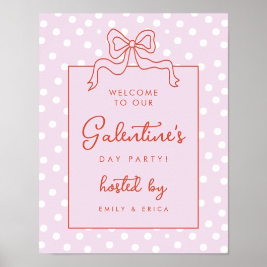 Chic Bow Polka Dot Galentine's Day Party Welkom Poster (Voorkant)