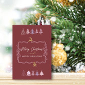 Chic Bow & Trees Doodle Deep Crimson Holiday Kaart