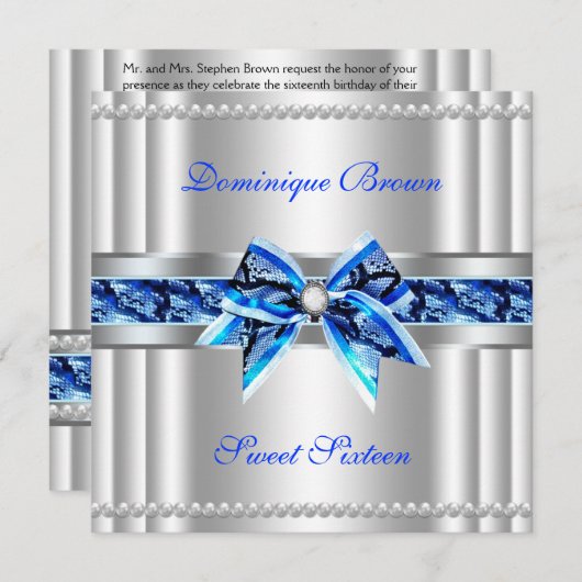 Chic Bowed Silver Invite Kaart (Voorkant / Achterkant)