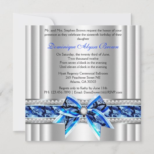 Chic Bowed Silver Invite Kaart (Achterkant)