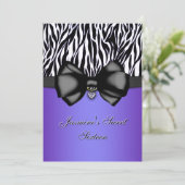Chic Bowed Zebra Print 5 x 7 Invite [Paars] Kaart (Staand voorkant)