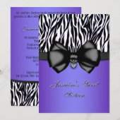Chic Bowed Zebra Print 5 x 7 Invite [Paars] Kaart (Voorkant / Achterkant)