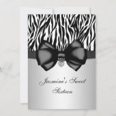 Chic Bowed Zebra Print 5 x 7 Invite [Silver] Kaart (Voorkant)