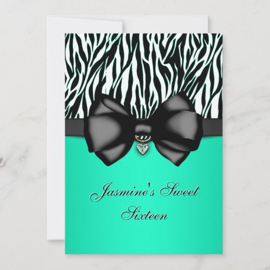 Chic Bowed Zebra Print Invite [Blauwgroen] Kaart (Voorkant)