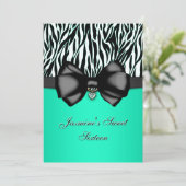 Chic Bowed Zebra Print Invite [Blauwgroen] Kaart (Staand voorkant)