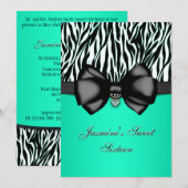 Chic Bowed Zebra Print Invite [Blauwgroen] Kaart (Voorkant / Achterkant)