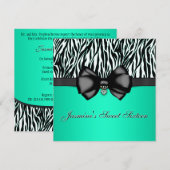 Chic Bowed Zebra Print Invite [Blauwgroen] Kaart (Voorkant / Achterkant)