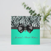 Chic Bowed Zebra Print Invite [Blauwgroen] Kaart (Staand voorkant)