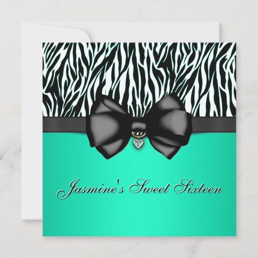 Chic Bowed Zebra Print Invite [Blauwgroen] Kaart (Voorkant)