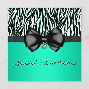 Chic Bowed Zebra Print Invite [Blauwgroen] Kaart