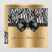 Chic Bowed Zebra Print Invite [Gold] Kaart (Voorkant / Achterkant)