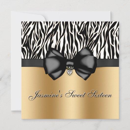 Chic Bowed Zebra Print Invite [Gold] Kaart (Voorkant)