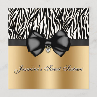 Chic Bowed Zebra Print Invite [Gold] Kaart