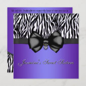 Chic Bowed Zebra Print Invite [Paars] Kaart (Voorkant / Achterkant)