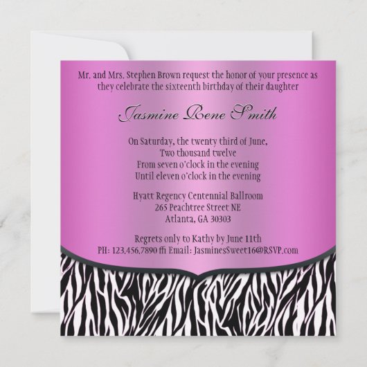 Chic Bowed Zebra Print Invite [Roze] Kaart (Achterkant)