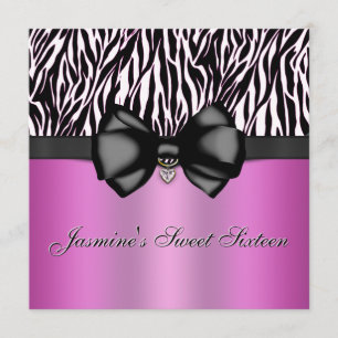 Chic Bowed Zebra Print Invite [Roze] Kaart