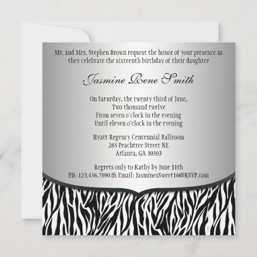 Chic Bowed Zebra Print Invite [Silver] Kaart (Achterkant)